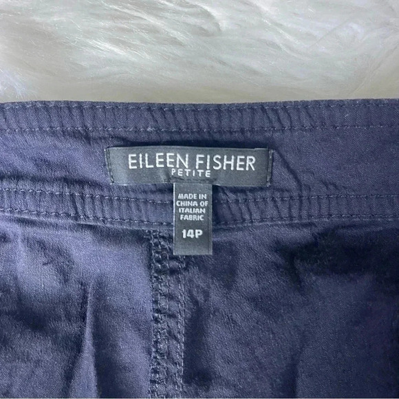 Eileen Fisher Navy Blue Linen Blend Straight Leg Pants Size 14 Petite - Picture 2 of 8